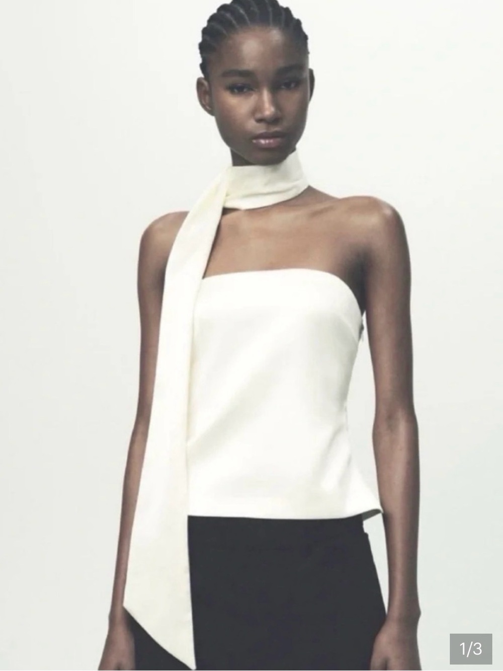 Zara Strapless Cream Scarf-Detail Top